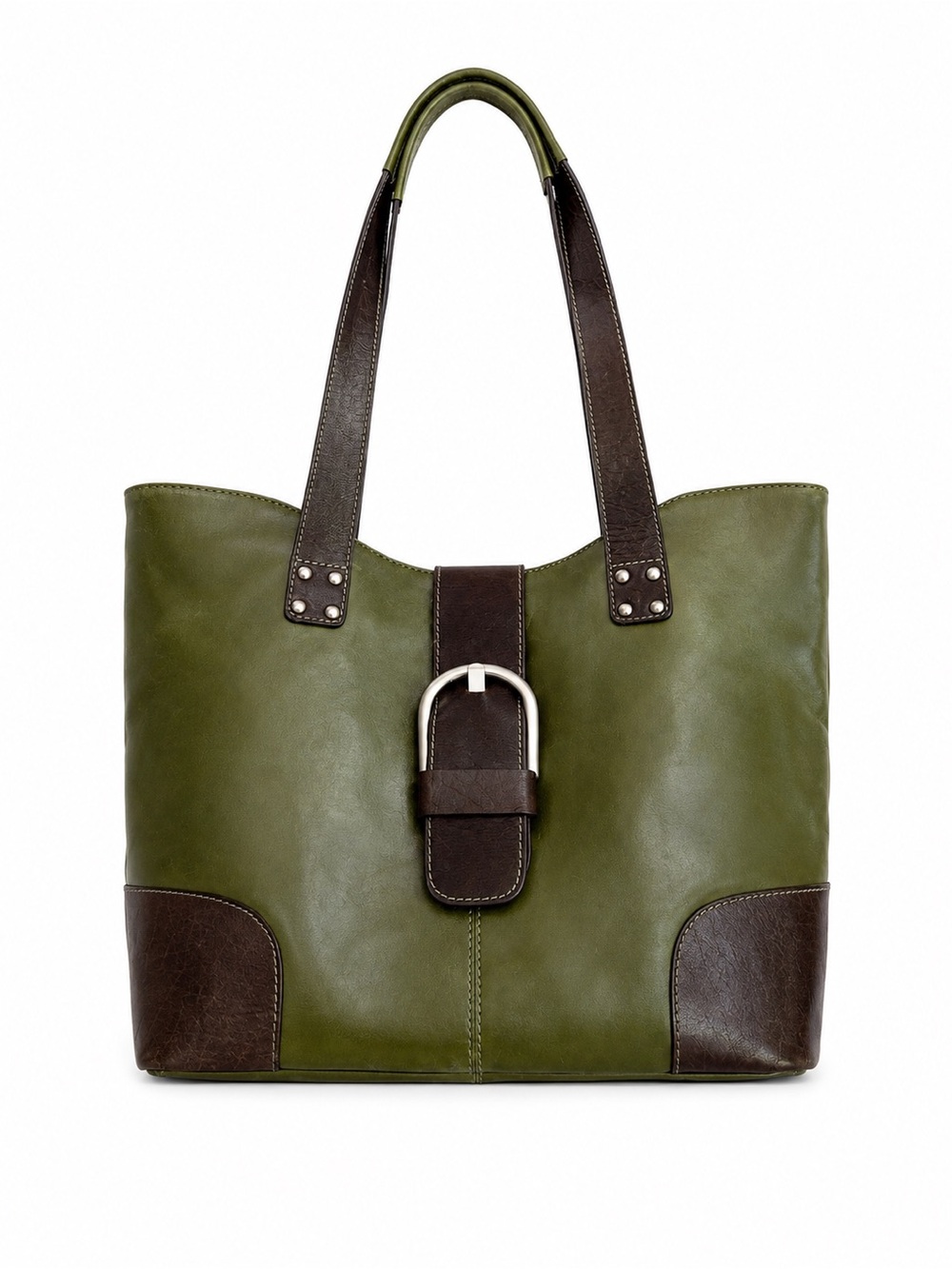 Nino BOSSI Olive Green and Dark Brown Buckle Tote
